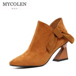 MYCOLEN/Новые Ботинки martin на молнии, короткие ботинки «Челси» ручной работы, модная женская обувь на необычном каблуке с круглым носком