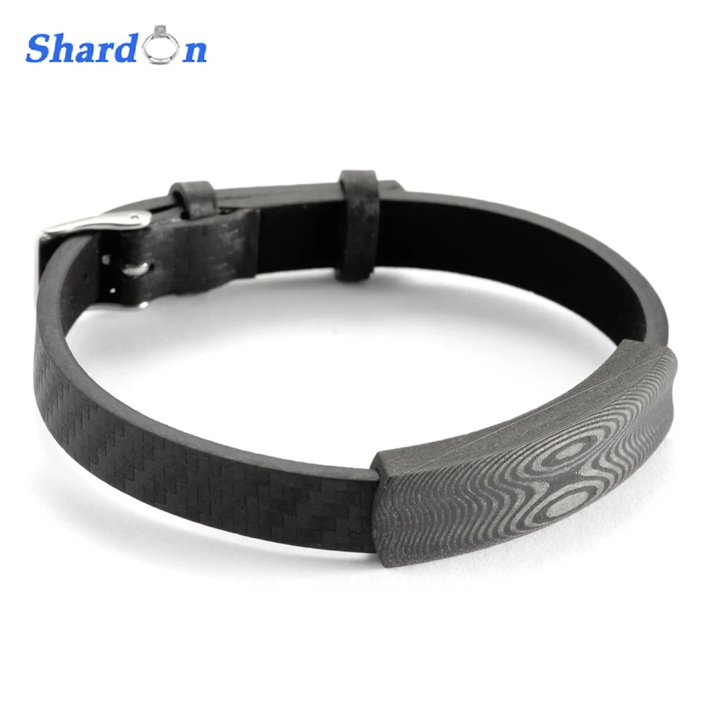 

SHARDON Groove 100% Solid Men's circuits of growthrings Pattern 100% Solid Men's Pure Carbon Fiber Leather Bracelet