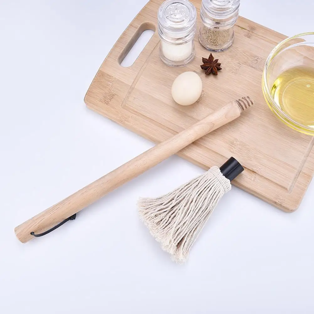 New Cotton BBQ Mop Barbecue Brush Long Wood Handle Thread Mop Cotton Sauce Mop Food BBQ Basting Brushes BBQ Tool