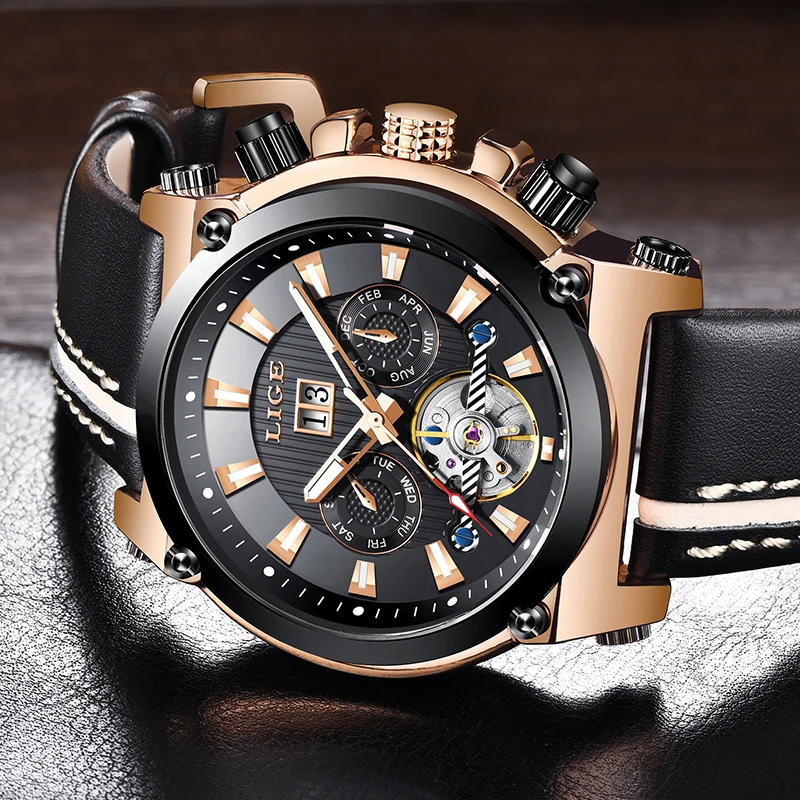 ييج أعلى العلامة التجارية الفاخرة الرياضة التلقائي الميكانيكية ووتش الذكور الجلود للماء الساعات الرجال الأعمال ساعة اليد Relogio Masculino