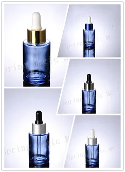 

30ML Glass Dropper Bottle Blue Glass Bottle With Matt Silver/Gold ring Essential Oil/Eye Cream/ Dropper Essential Oil Bottle