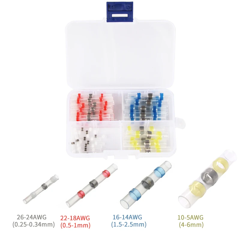 

50 & 100Pcs Heat Shrink Solder Sleeves Butt Wire Connector Waterproof Terminals Set For Car Auto Boat Home