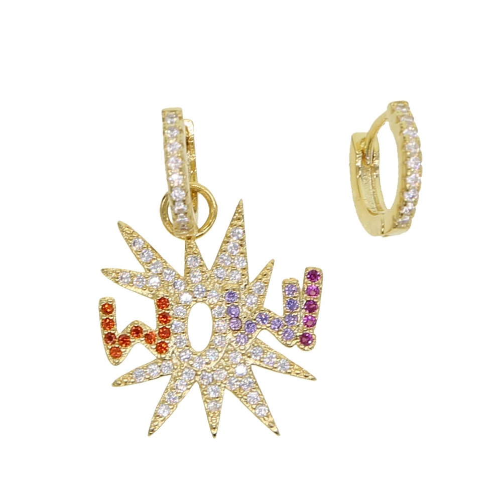 

Surprised Letter design micro pave sparking bling cz starburst charm dangle drop earring