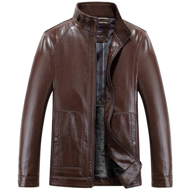 New style mens zipper jacket coat mandarin collar leather jacket men