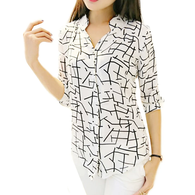 

Elegant Print Women Chiffon Blouse Half Sleeve Shirt Women Tops Casual V Neck Blusas Femininas Camisas Mujer Wholesale 30JA22