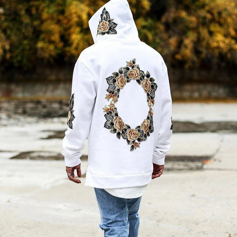 Tanie 2019 jesień nowy kompozycja z kwiatów druku bluzy z kapturem mężczyzn Hip Hop fajne męskie bluzy z kapturem bluza męska z kapturem streetwear Hombres Sudaderas