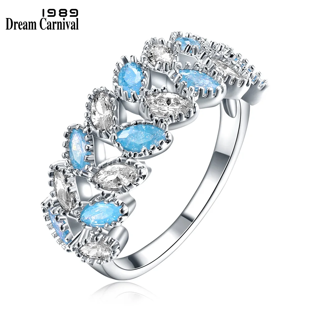 

DreamCarnival 1989 Candy Mixed Color Aqua Blue and White Glitter Zircon Valentine's Gift Rings for Women Anillos Mujer SJ29902R