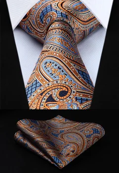 

TP826N8S Orange Blue Paisley 3.4" Silk Woven Men Tie Necktie Handkerchief Set