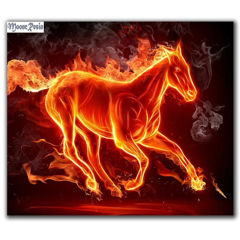 

MOONCRESIN Diy Diamond Painting Cross Stitch Fire Horse Diamond Embroidery Full Diamond Mosaic Decoration Needlework Fabric Gift