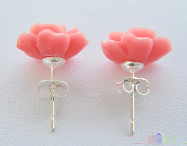 

S1527 13mm pink flower jffite silver stud erring