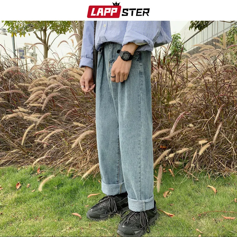 LAPPSTER прямые синие джинсы для мужчин 2020 мужские Harajuku уличные винтажные джинсовые