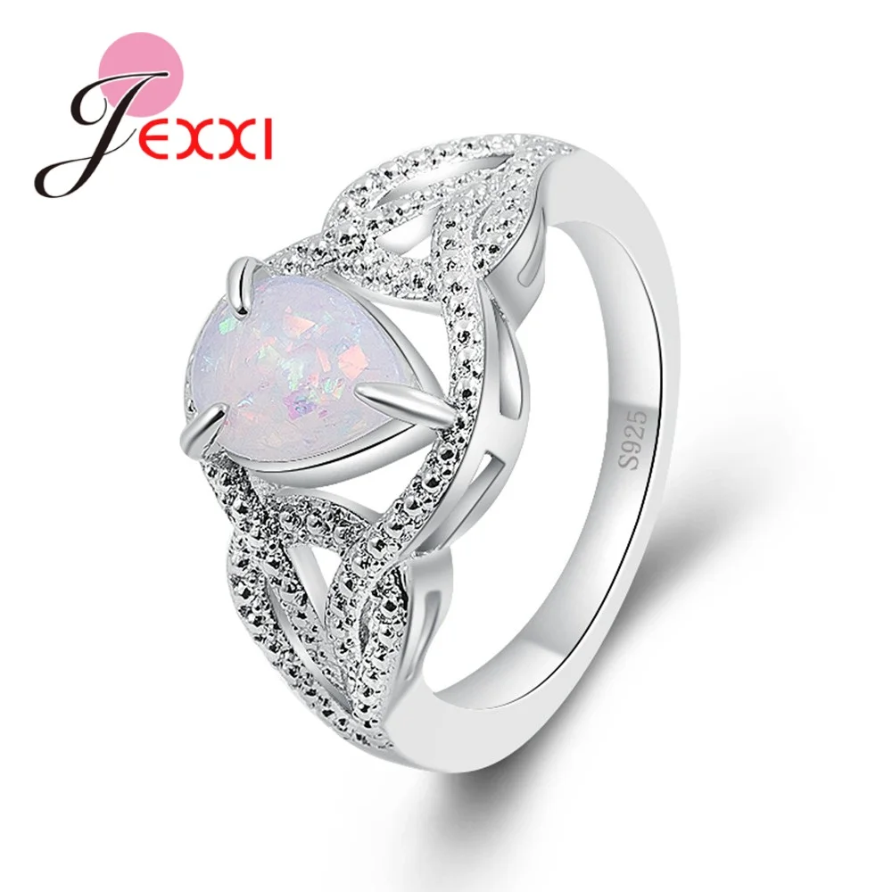 

Top Quality 925 Sterling Silver Promise Rings Brilliant Waterdrop White Fire Opal Stones For Women Best Lover Gift