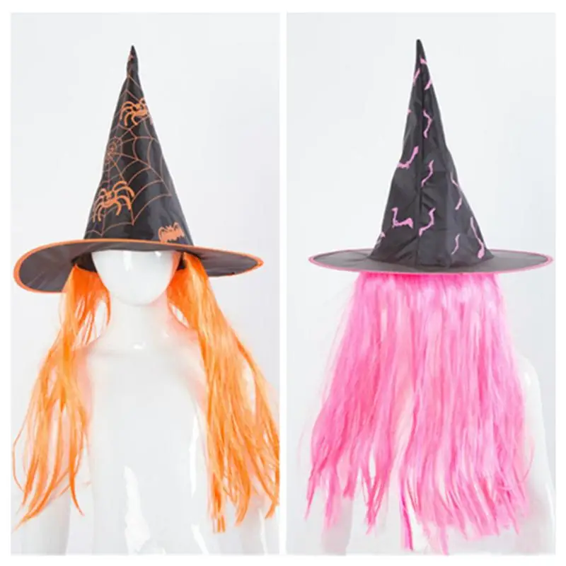 4 цвета шляпа на Хеллоуин Ведьма платье Кепка для париков шапок Гримм Косплей вечерние фестиваль Маскарад фиолетовый розовый зеленый оранжевый A3