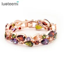 Luoteemi rose plateó mona lisa multicolor pulseras brazalete de cristal para las mujeres de regalo de navidad joyería de novia de lujo