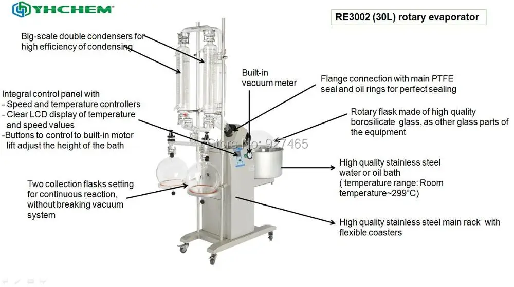30L роторный испаритель с высоким качеством боросиликатного стекла дистилляции оборудования