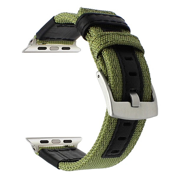 Холщовый нейлоновый и кожаный ремешок для часов iWatch Apple Watch 38 мм 42 мм 40 мм 44 мм серия 5 4 3 2 1 ремешок стальной ремешок с пряжкой наручный ремень - Цвет ремешка: Green S