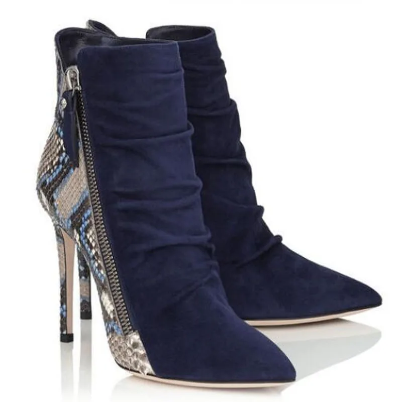 

HOT Fashion Sexy Mixed Colors Flock Mid-Calf Shoe Pointed Toe Thin Hells Women's Shoe Zip Big size Platform 10.5cm Women's Boots