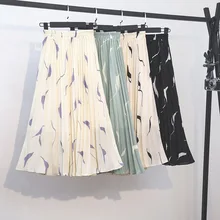 Летнее Новое поступление, корейский стиль, милая шифоновая юбка с принтом, элегантная плиссированная юбка с эластичной талией для женщин