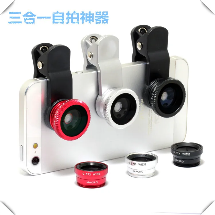 

3 in 1 Fish eye lens universal mobile phone camera wide+macro+fisheye lenses for iphone samsung universal cell phone lenovo LG