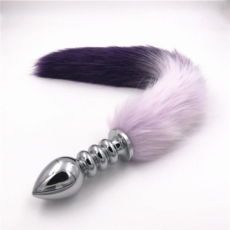 3 Size Anal Plug Stainless Steel Fox Tail Butt Stopper Anus Dilator Plush Light Purple Massage Sex Toys H8-81E | Красота и здоровье