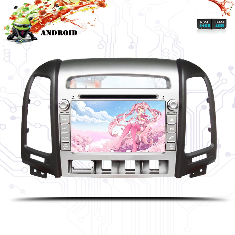 Sale 1024*600 Octa Core 2din Android 9.0 4G+64G Car Radio DVD GPS For Hyundai Santa Fe 2006-2012 Headunit Radio Cessette recorder 2