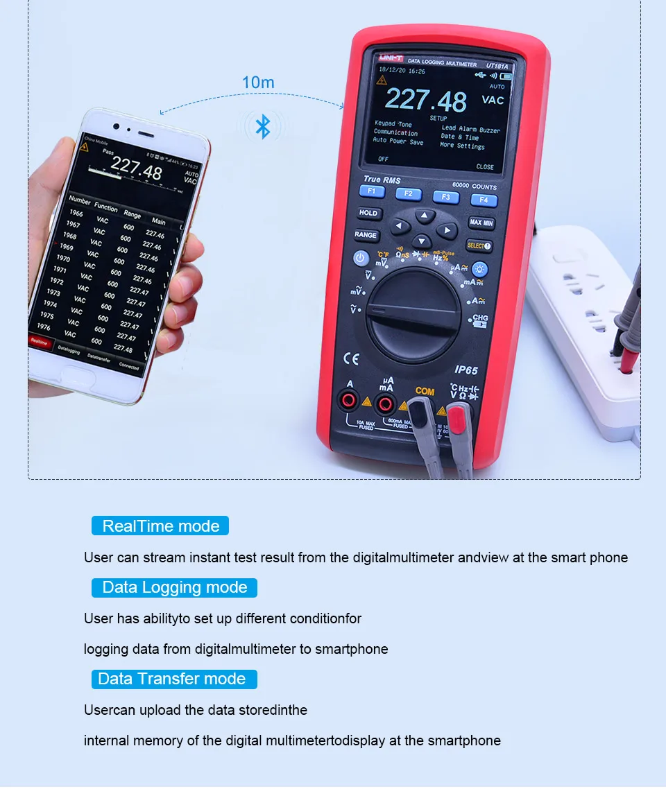 U-NIT UT181A True RMS Datalogging Цифровые мультиметры DMM измеритель температуры емкости с перезаряжаемой литиевой батареей EU Plug