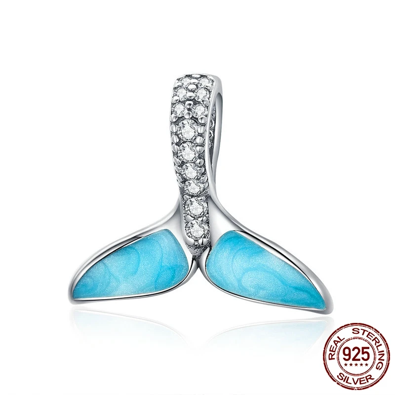

MYBEBOA Hot Sale 925 Sterling Silver Mermaid's Tail Blue Enamel Charms Beads fit Original Pandora Bracelet DIY Charms Jewelry