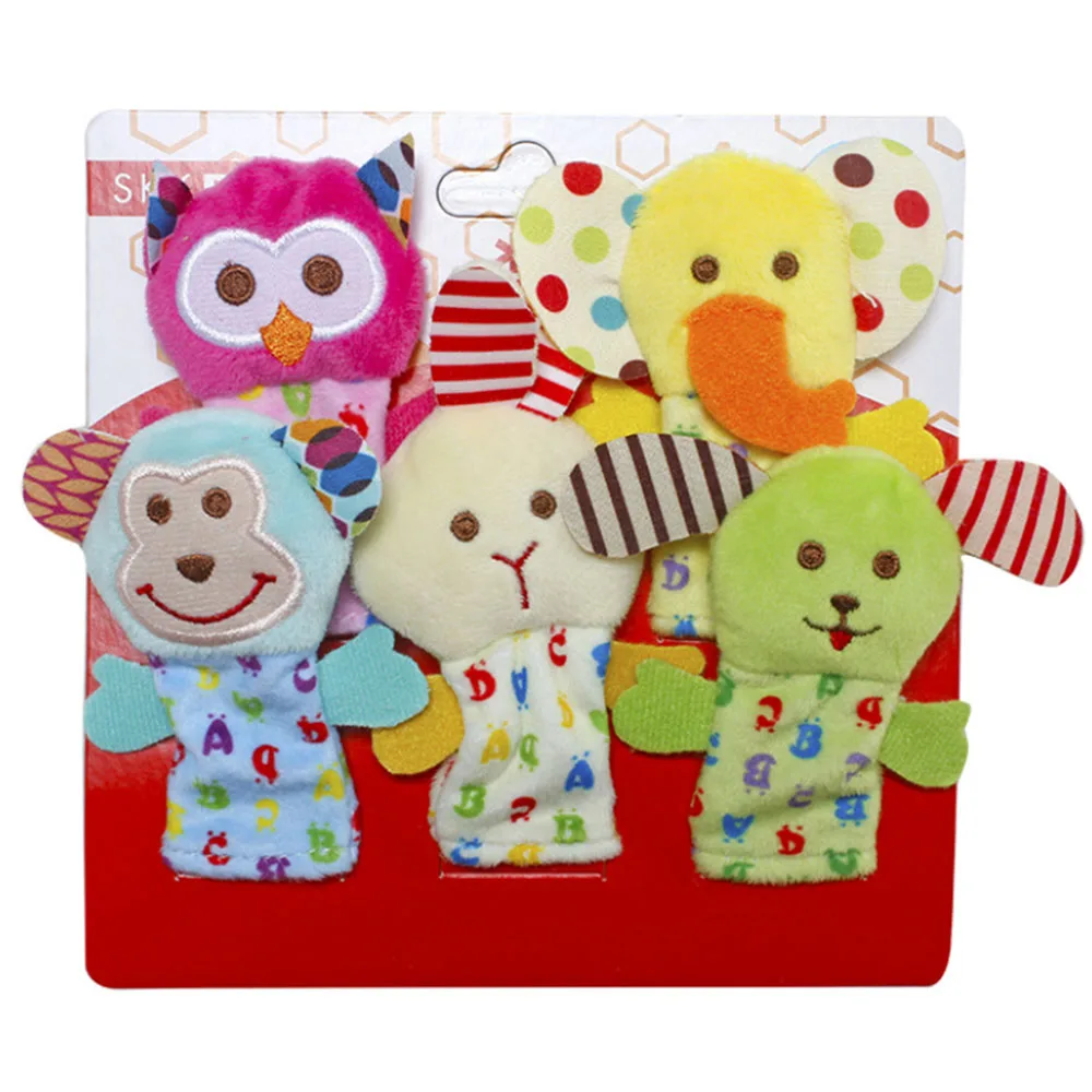 5Pcs/pack Cartoon Animal Baby Plush Toys Finger Puppets Children Play