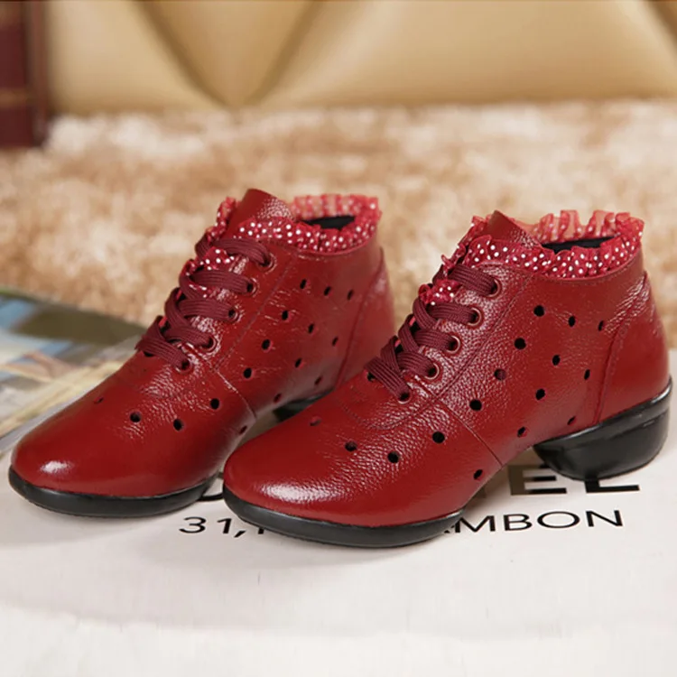 Square Shoes Female Art New Flat Ballroom Dancing With Leather Surface Modern Breathable Soft Bottom Shoes sneakers