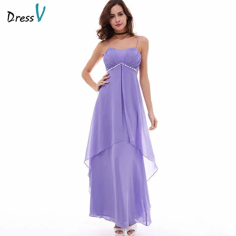 

Dressv lilac evening dress cheap spaghetti straps a line beaded chiffon floor length wedding party formal dress evening dresses