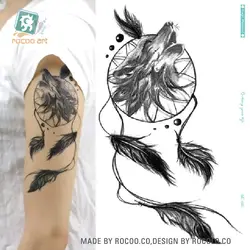 Rocooart Тотем волка Henna Tatuajes Тати Водонепроницаемый поддельные татуировки Стикеры для Для мужчин Для женщин руки Flash Tatoo Временные татуировки