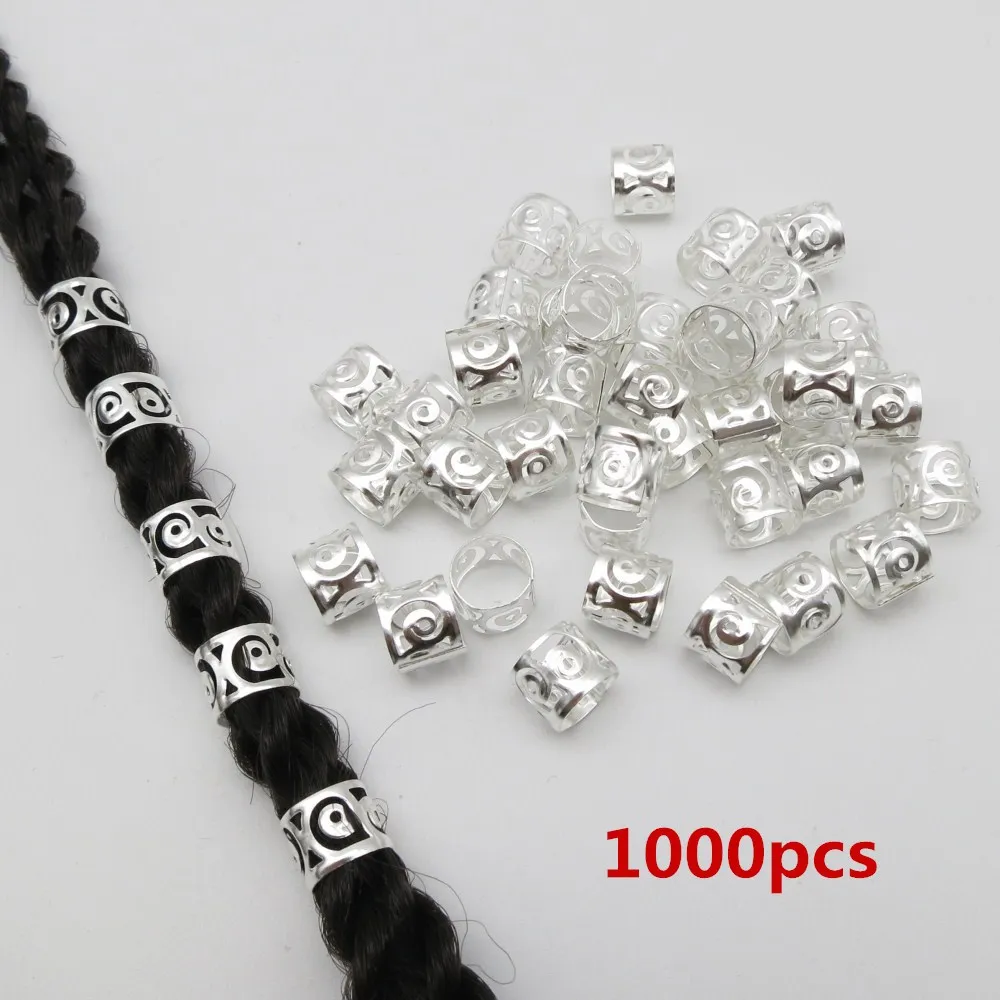 Wholesale 1000Pcs/Lot Silver Plated 10/8.5mm hair dread Dreadlock Bead