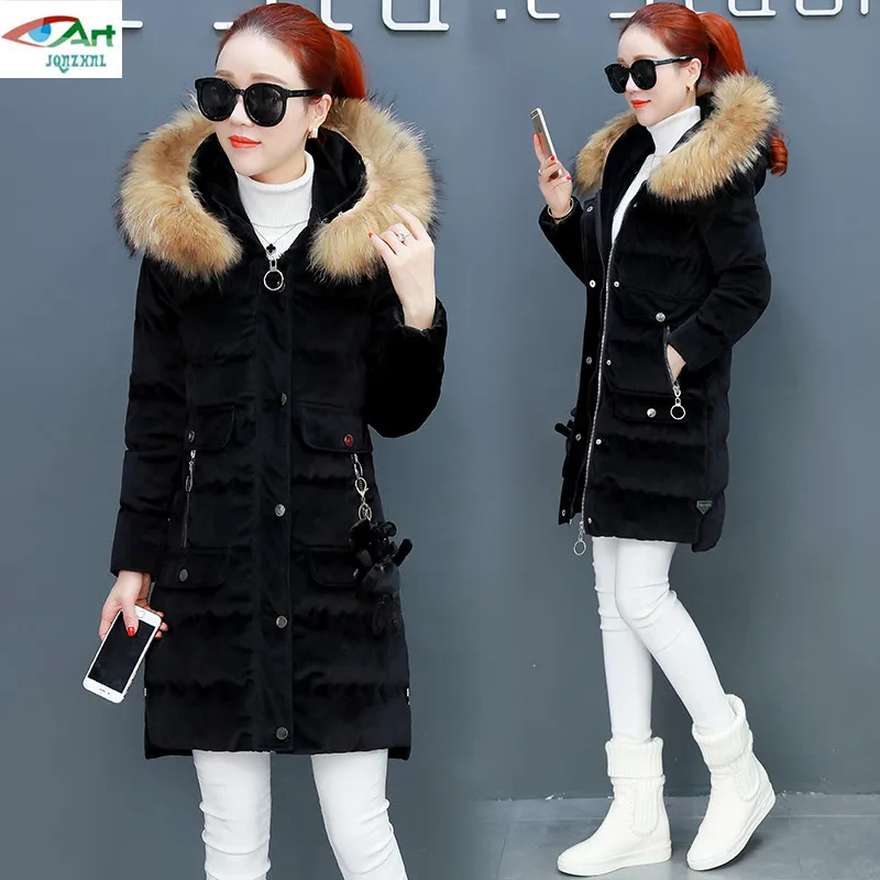 Parkas Long Et Casual Femmes Jqnzhnl 2018 Vers Manteaux Bas Coton Vestes Lâche D'or Veste coffee Moyen Épais Velours Black Rembourré Mode Le P278 PqHPf