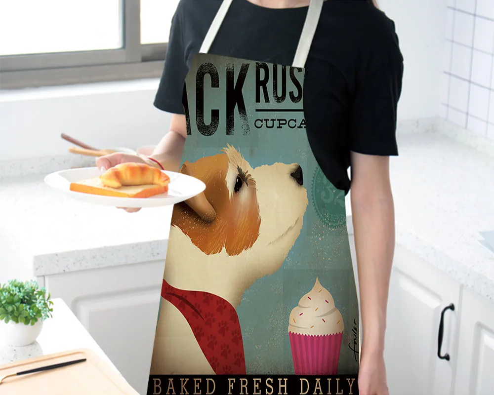 

Eco-friendly Printed Dog Pattern Seam Sewing Hand Measured Colorful Cleaning Sleeveless Back Tie Linen Apron