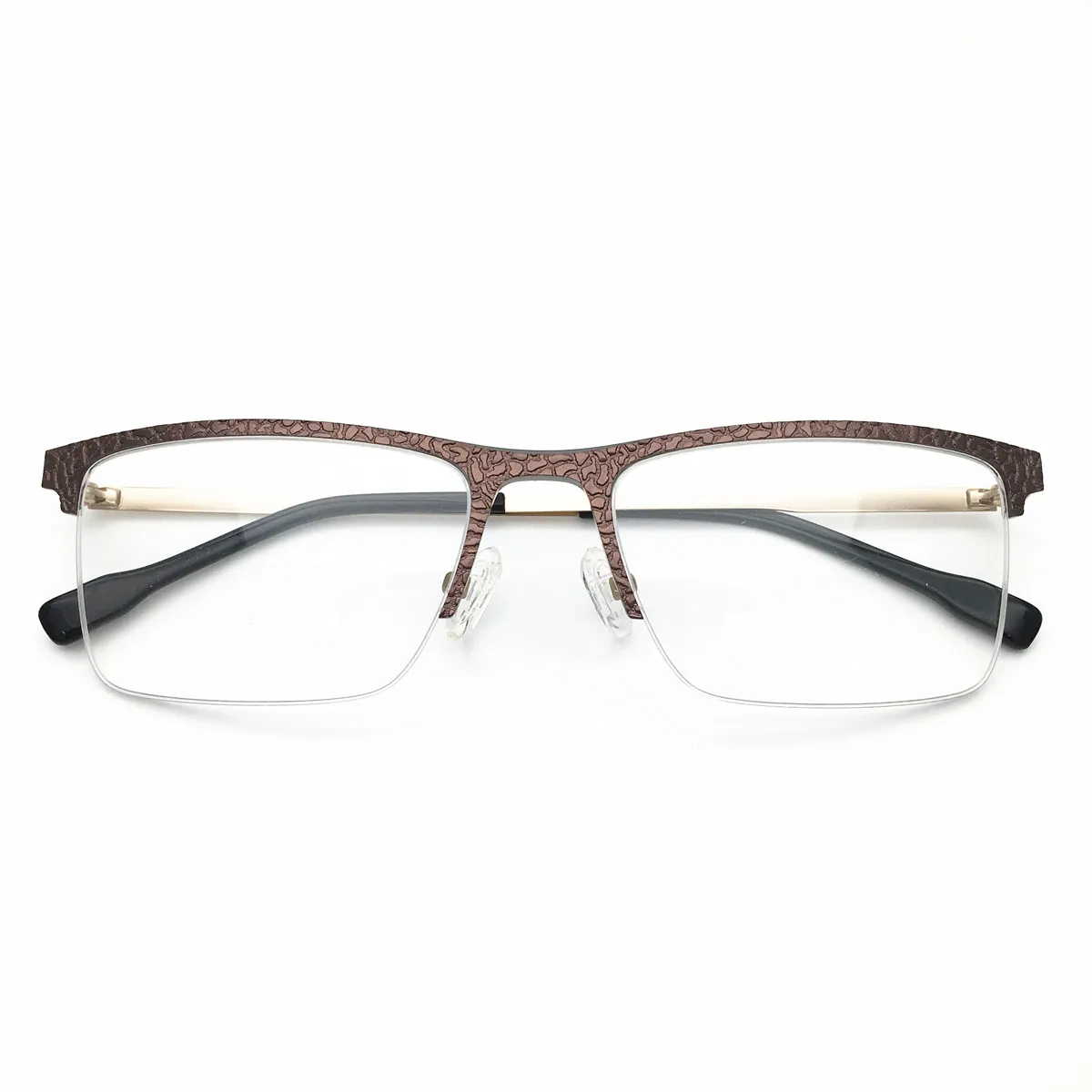 

2019 New Arrival Half Rimless Alloy Brown Color Stone Material Front Rim Optical Eyeglasses Frame for Men and Women Eyewear