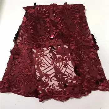 

African Lace Fabric High Quality 3d Flower French Lace Fabric With Beads Sequins Embroidery Tulle Lace Fabric For Wedding
