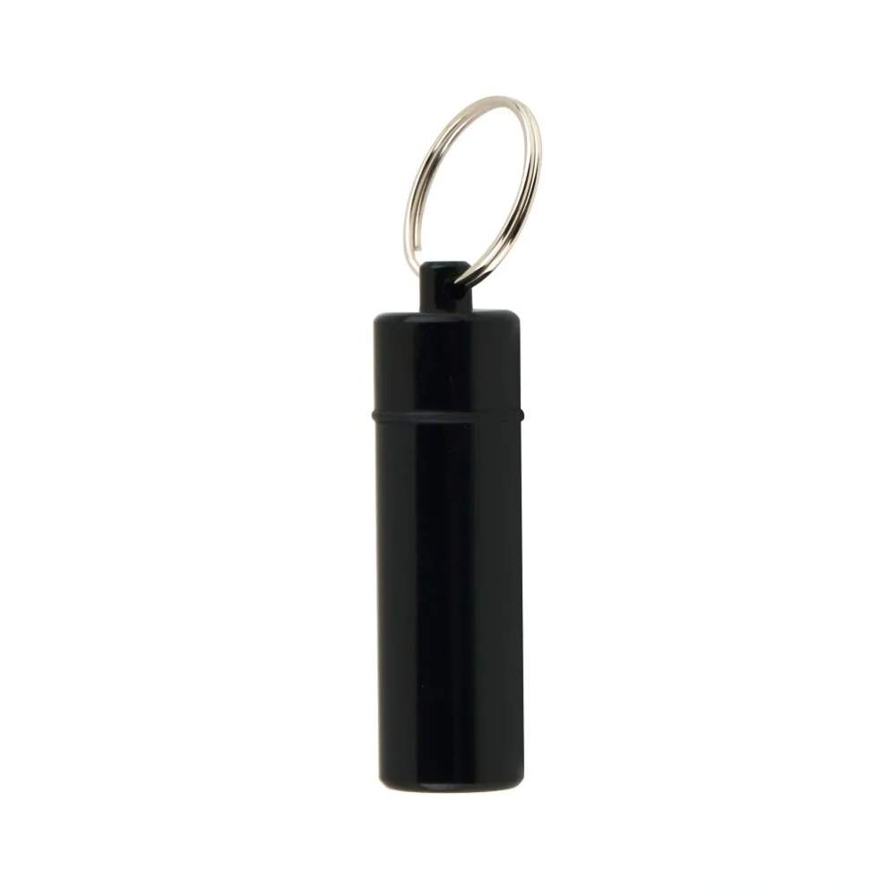 

1pcs WaterProof Silver Platedy Pill Box With Keychain Aluminum Drug Case Bottle Holder Container Black New Fashion
