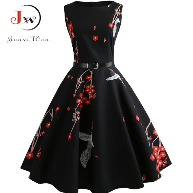 Summer Womens Dresses 2021 Casual Floral Retro Vintage 50s 60s Robe Rockabilly Swing Pinup Vestidos Valentines Day Party Dress 6