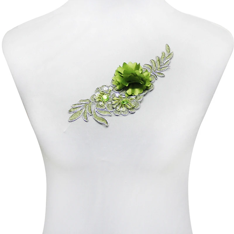 10piece 3D Satine Flower Beaded Rhinestones Embroidery Applique Patches Sew On for Bridal Wedding Dress DIY Craft Clothing T1801 | Дом и сад