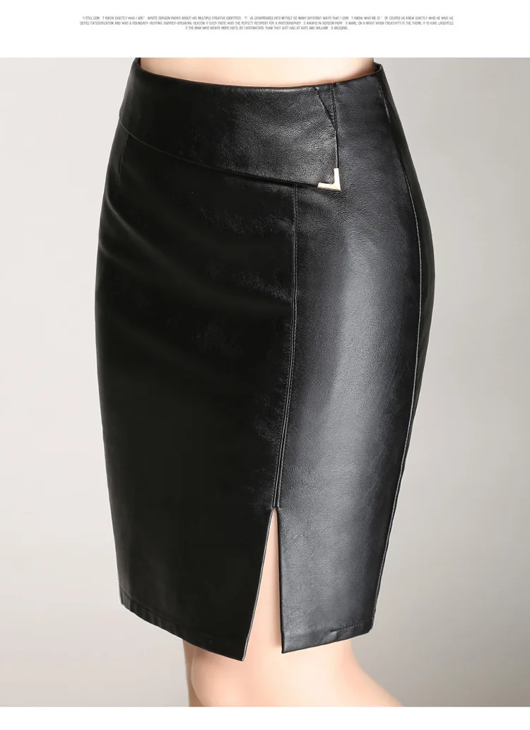 Elegant Split High Waist Leather Skirt