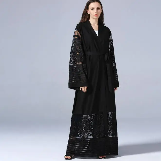 

Elegant Muslim Abaya Dress Lace Cardigan Tunic Thobe Burka Islamic Clothing Middle East Long Robe Gowns Kimono Jubah RQ656