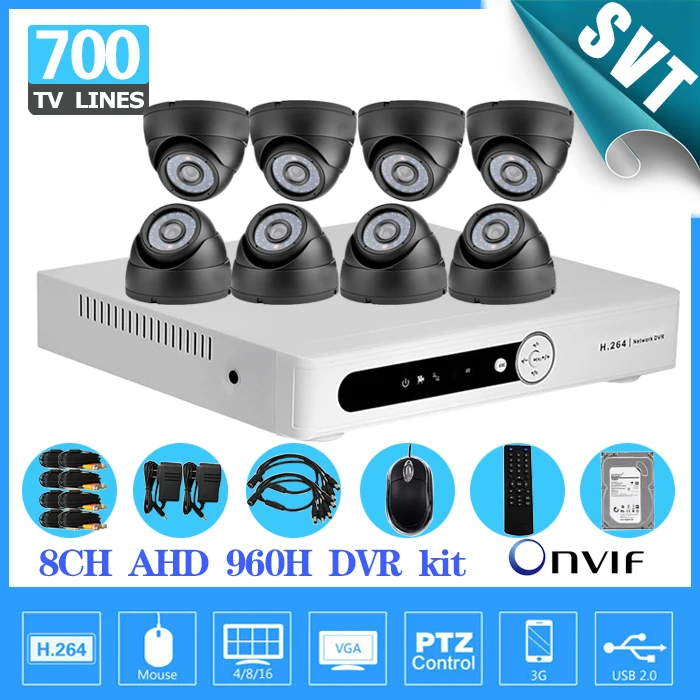 Teate 8ch CCTV Системы 700TVL ИК-камеры HDMI AHD 960 H записи 8-канальный безопасности видеонаблюдения DVR комплект HDD 1 ТБ sk-198