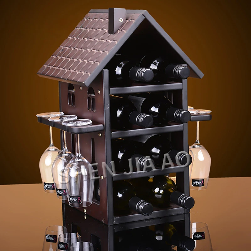 ^*Best Offers Wine Rack Wine Cooler Hanging Cup Holder Goblet Upside Down Rack Creative Wine Cabinet Wine Rack Cup Holder Hut Shape 1PC