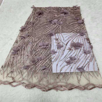 

African Laces Fabric With Beads 3d Lace Fabric 2019 High Quality Lace Nigerian French Lace Fabric For Wedding Dress