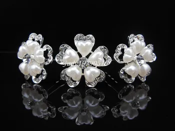 

30 Pcs Women Hair Pins Bridal Wedding Crystal Pearl Diamante White Heart Hair Clip Free Shipping