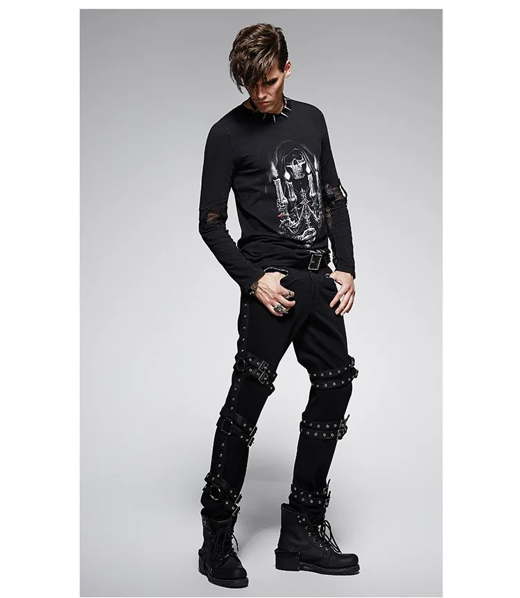 Новая мода, мужские панк уличные обтягивающие узкие брюки, повседневные мужские мотоциклетные штаны, хлопковые эластичные готические брюки