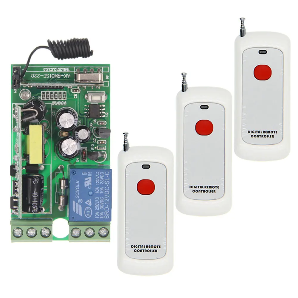 

500m Wide Range AC 85-265V 110V 220V 1CH 1 CH 10A RF Wireless Remote Control LED Light Bulb Switch System, Receiver+ Transmitter