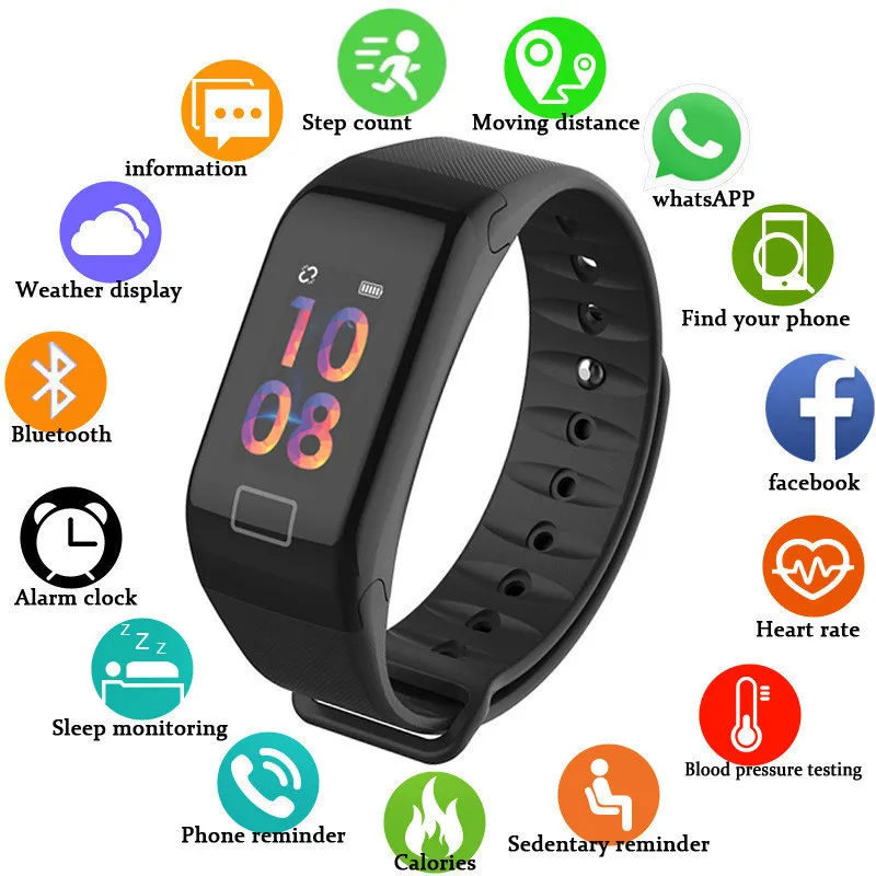 

F1 color screen smart bracelet R3C blood pressure exercise heart rate blood oxygen monitoring IP67 waterproof For Apple Iphone