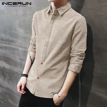 Стильная однотонная Повседневная брендовая рубашка для мужчин с отложным воротником и пуговицами, деловая рубашка с длинным рукавом, шикарные мужские рубашки Camisa INCERUN 5XL