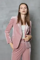 Золото бархат костюм 2017 Для женщин новый розовый бархат шить пижамы ветер повседневный комплект куртка женская модная верхняя одежда